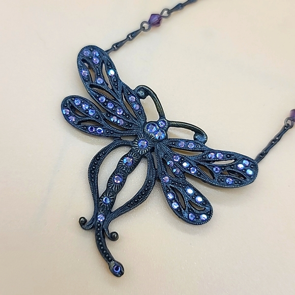 Circa 2010 SWEET ROMANCE "Dragonfly" Victorian Revival Crystal Pendant 🪻 - Picture 2 of 9